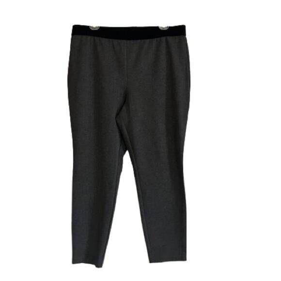 Talbots Soho Gray Black Elastic Waist Pull On Ponte Ankle Pants Size 16 - Picture 1 of 12